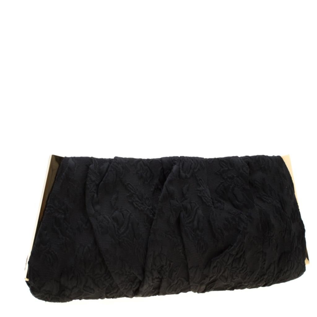 Women's Dolce and Gabbana Black Floral Embossed Fabric Miss Lady Clutch