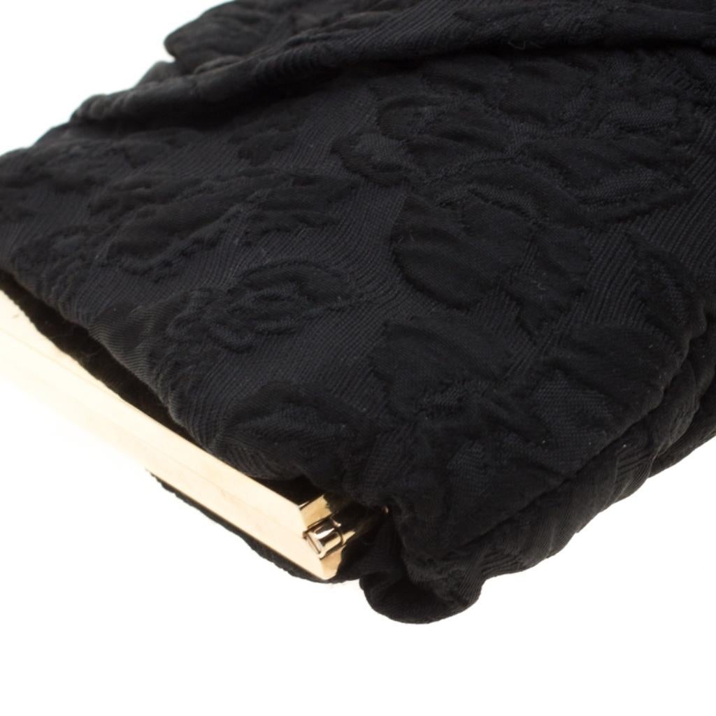 Dolce and Gabbana Black Floral Embossed Fabric Miss Lady Clutch 5