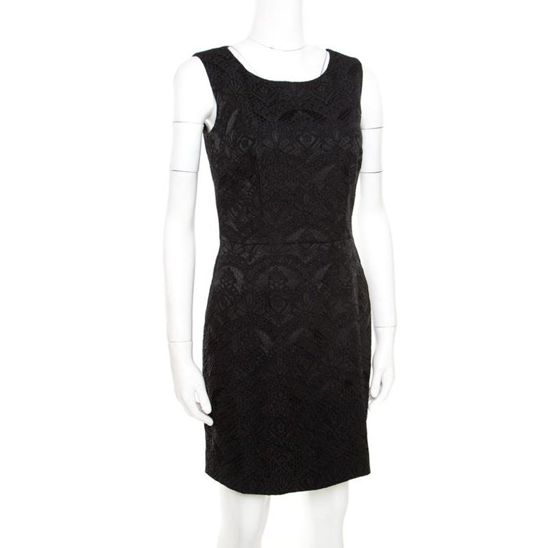 Dolce and Gabbana Black Floral Embroidered Jacquard Sleeveless Dress S ...