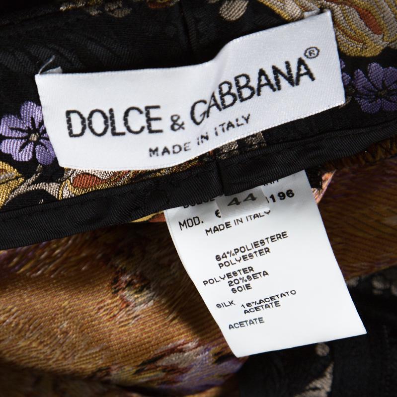 Women's Dolce and Gabbana Black Floral Jacquard Sateen Straight Fit Trousers M