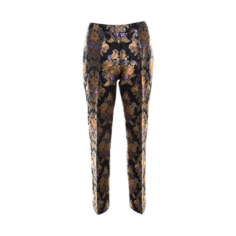 Dolce and Gabbana Black Floral Jacquard Sateen Straight Fit Trousers M