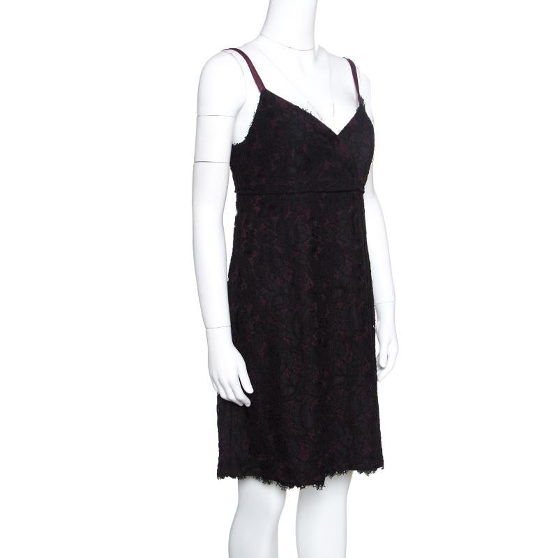 Dolce and Gabbana Black Floral Lace Sleeveless Dress M For Sale at 