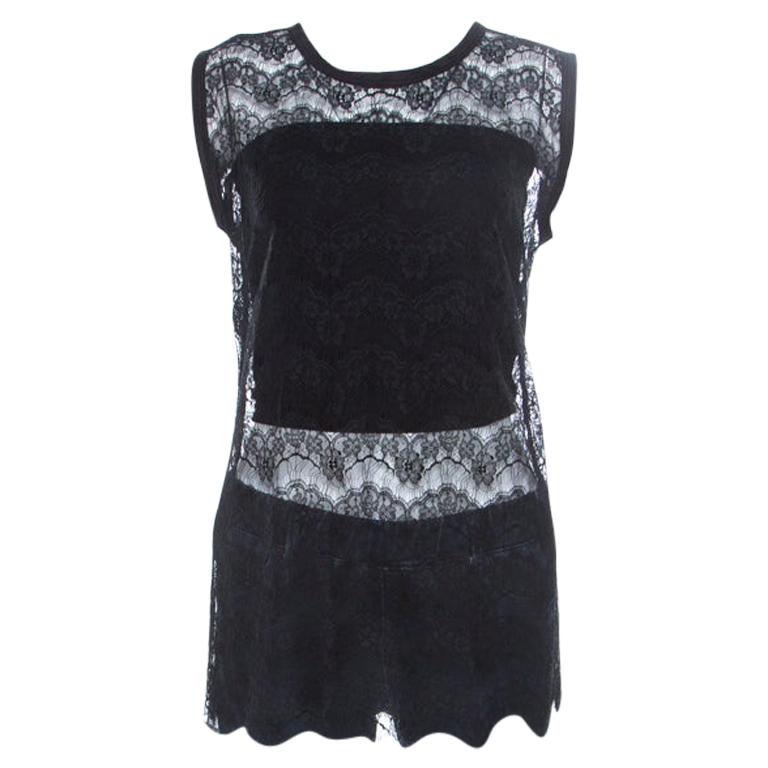 Dolce and Gabbana Black Floral Lace Sleeveless Mesh Top M