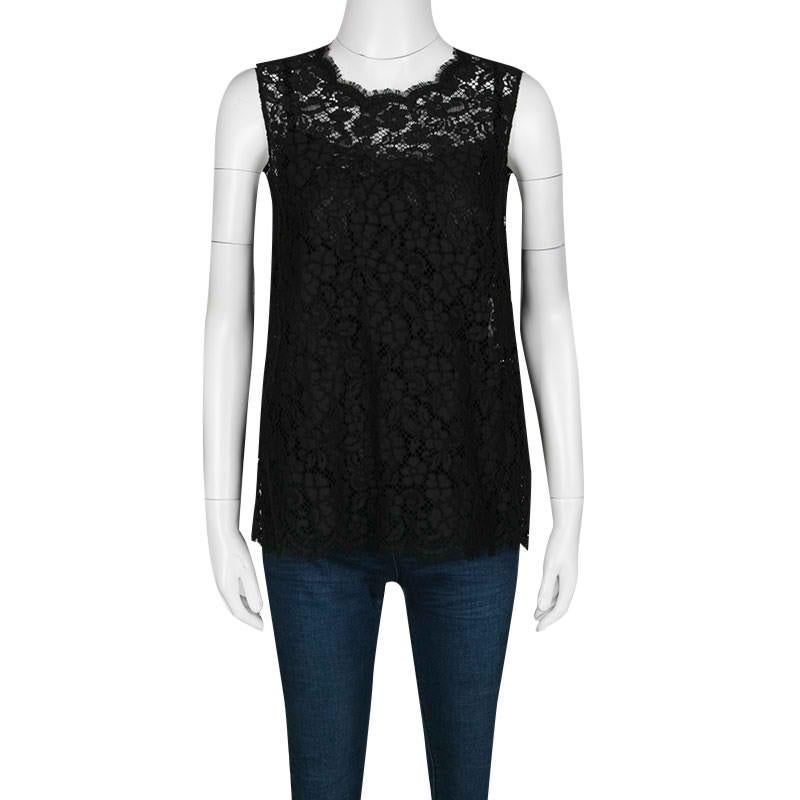 Classic black separates make for the perfect outfit when you're heading out for an evening adventure. Designed by Dolce and Gabbana in a cotton blend, this sleeveless top adorned with a beautiful lace overlay makes a statement when paired with