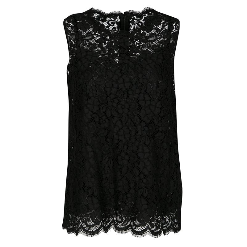 Dolce and Gabbana Black Floral Lace Sleeveless Top M