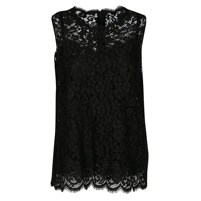 Dolce and Gabbana Black Floral Lace Sleeveless Top M For Sale at 1stDibs