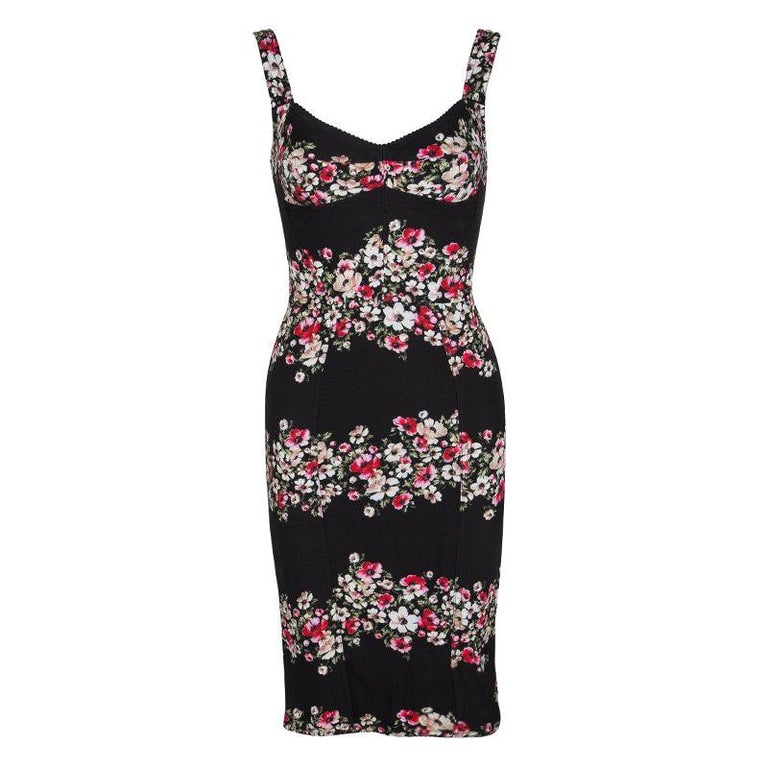 Dolce and Gabbana Black Floral Print Sleeveless Bodycon Dress XS For ...
