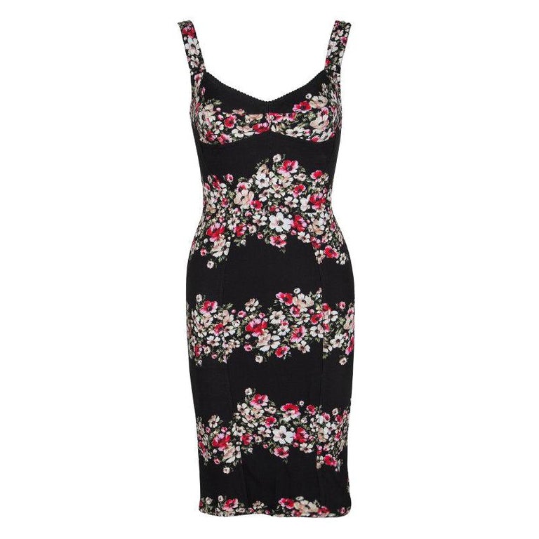 Dolce & Gabbana Black Floral Lace Cotton Bodycon Dress