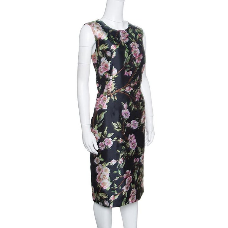 Dolce & Gabbana Black Floral Sequin Sleeveless Sheath Dress