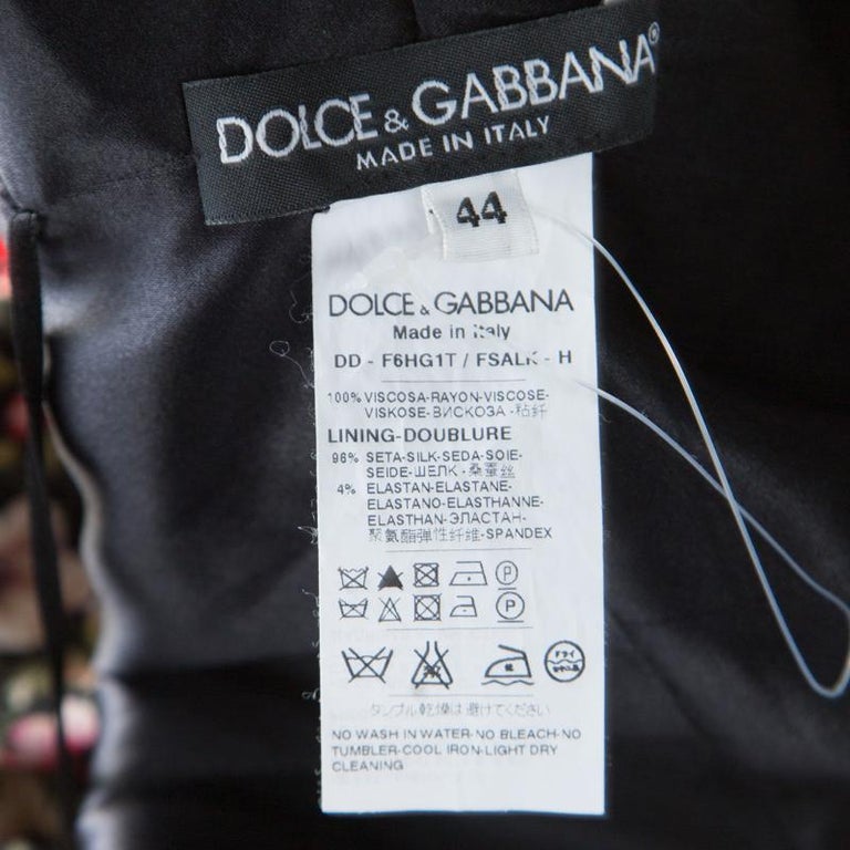 Dolce and Gabbana Black Floral Printed Crepe Sheath Midi Dress M For ...