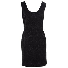 Dolce and Gabbana Black Foliage Patterned Jacquard Sleeveless Sheath Dress L