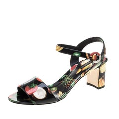 Dolce and Gabbana Black Fruit Print PVC Ankle Straps Sandals Size 40