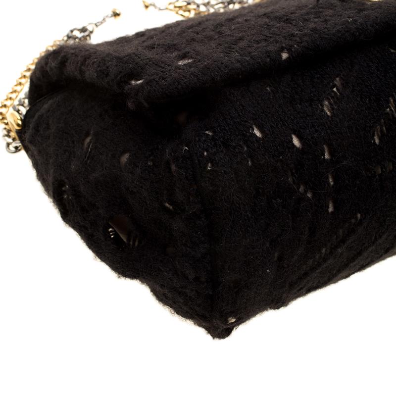 Dolce and Gabbana Black/Gold Crochet Wool and Satin Embellished Chain Shoulder B 1