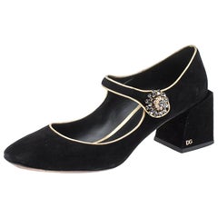 Dolce and Gabbana Black/Gold Crystal Embellished Suede Mary Jane Pumps Size 39.5