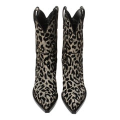 Dolce and Gabbana Black/Grey Shimmering Leopard Laurex Cowboy Boots Size 40