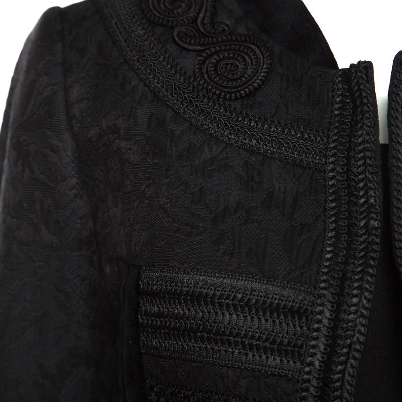 Dolce and Gabbana Black Jacquard Corded Applique Velvet Trim Cropped Jacket S In Good Condition In Dubai, Al Qouz 2