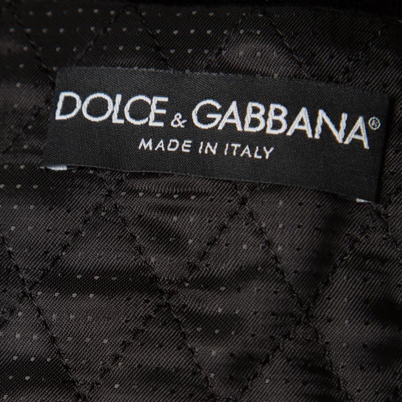 Women's Dolce and Gabbana Black Jacquard Corded Applique Velvet Trim Cropped Jacket S