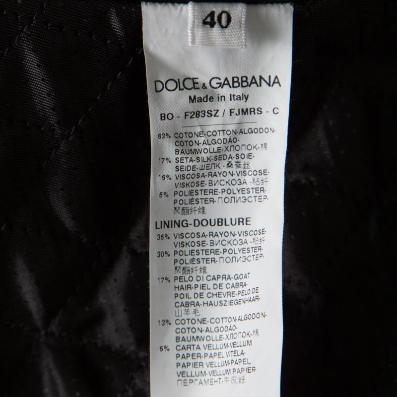 Dolce and Gabbana Black Jacquard Corded Applique Velvet Trim Cropped Jacket S 1