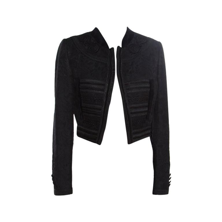 Dolce and Gabbana Black Jacquard Corded Applique Velvet Trim Cropped Jacket S