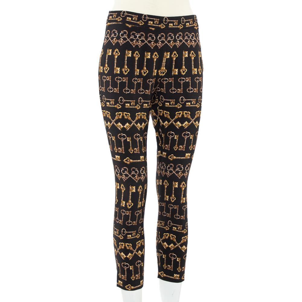 Dolce and Gabbana Black Key Print Crepe Slim Fit Pants M In Good Condition In Dubai, Al Qouz 2