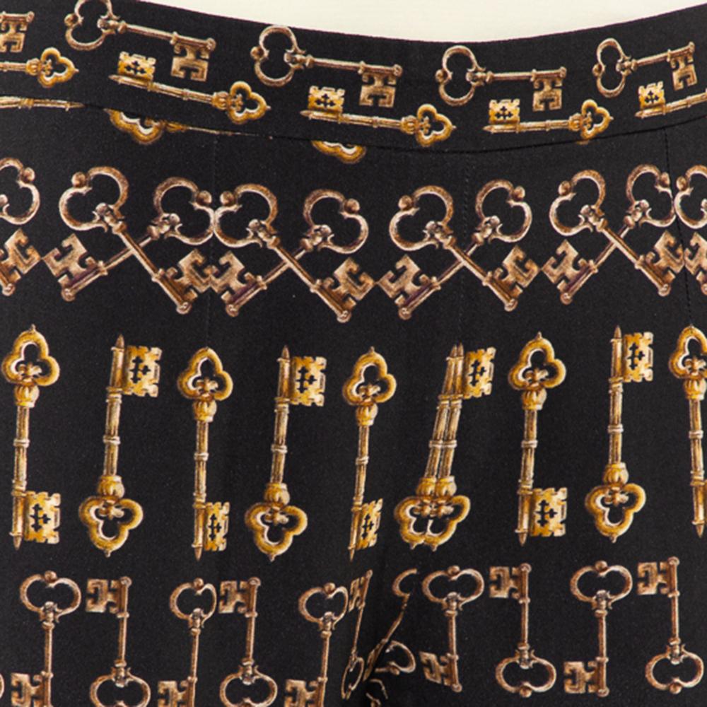 Women's Dolce and Gabbana Black Key Print Crepe Slim Fit Pants M