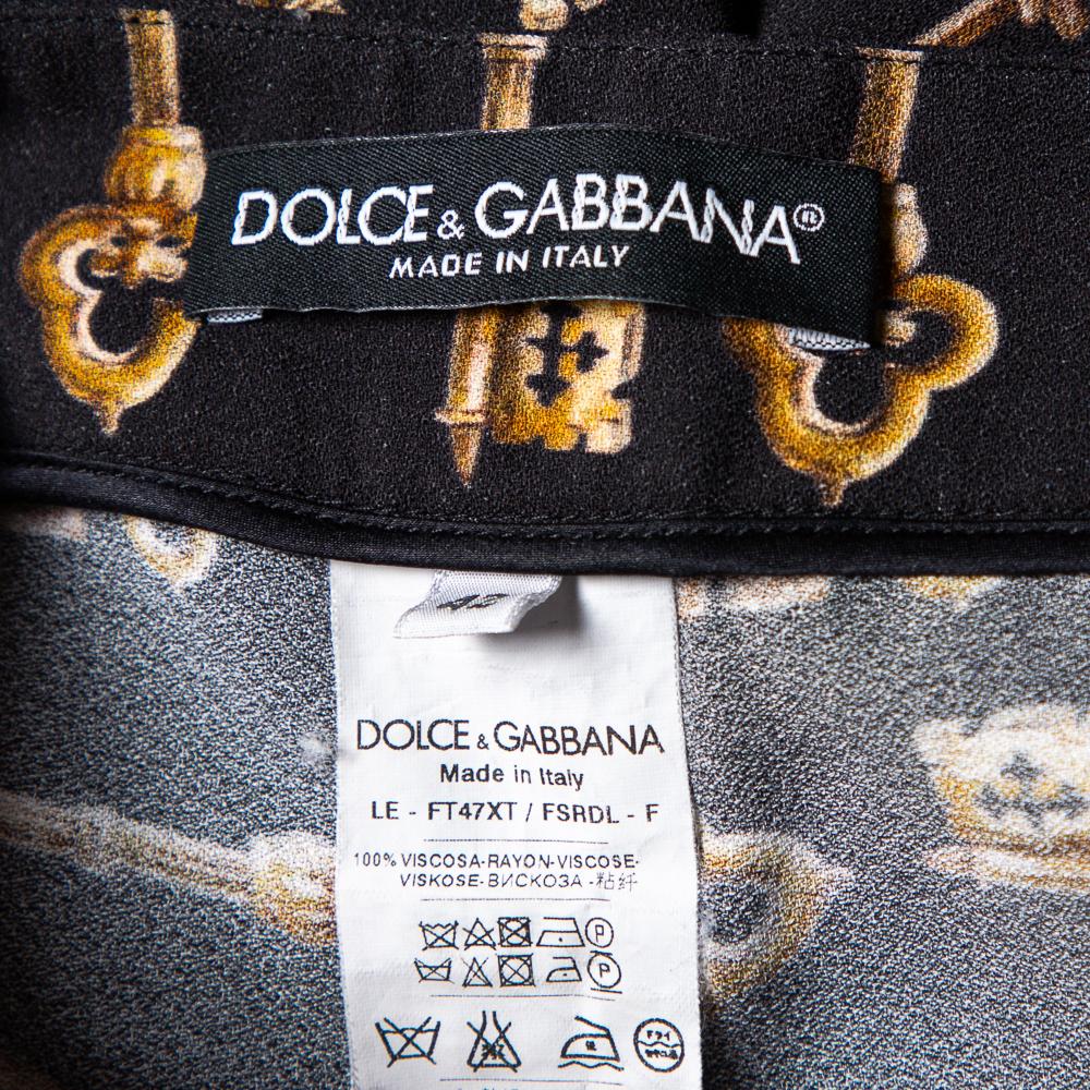 Dolce and Gabbana Black Key Print Crepe Slim Fit Pants M 1