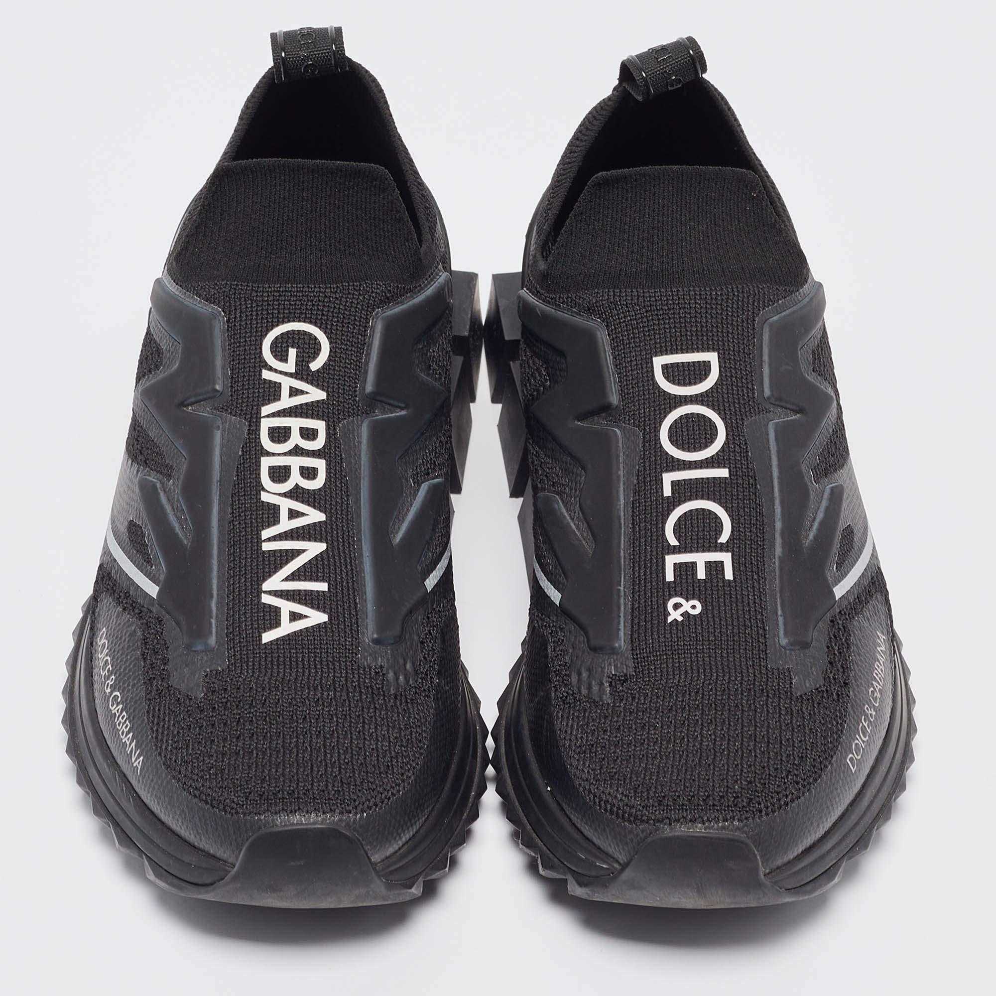 Dolce and Gabbana Black Knit Fabric Sorrento Sneakers Size 41 In Good Condition In Dubai, Al Qouz 2