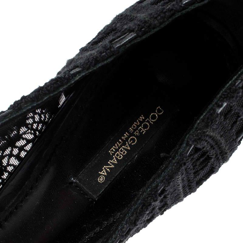Women's Dolce and Gabbana Black Lace And Leather Crochet Pumps Size 37.5