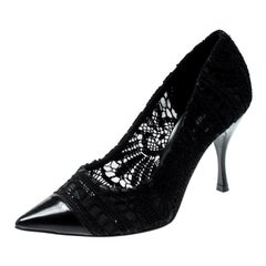 Dolce and Gabbana Black Lace And Leather Crochet Pumps Size 37.5 For ...