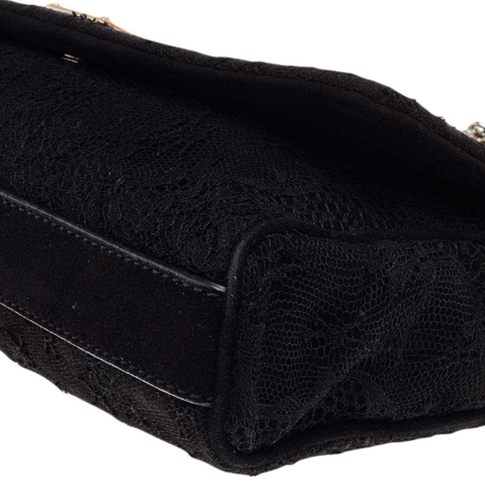 Dolce and Gabbana Black Lace Flap Shoulder Bag 3