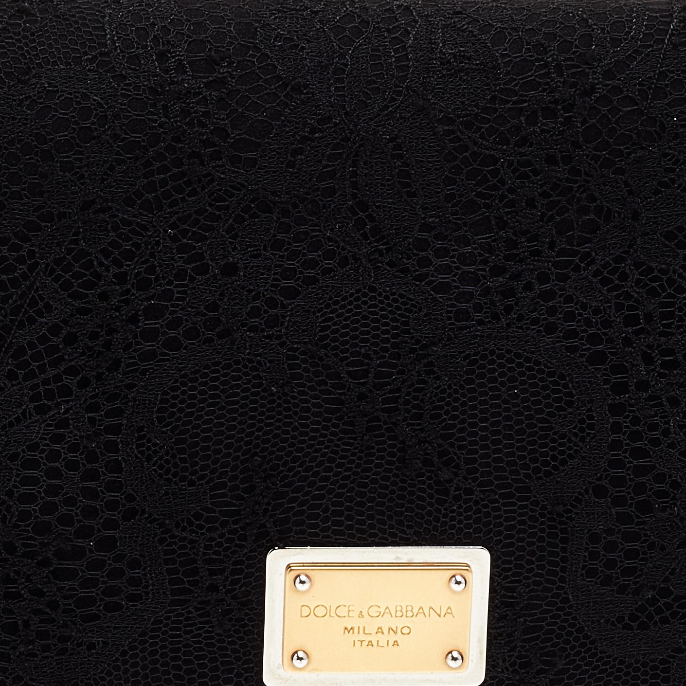 Dolce and Gabbana Black Lace Flap Shoulder Bag 4