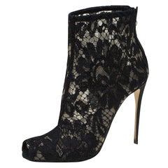 Dolce and Gabbana Black Lace Peep Toe Ankle Boots Size 36