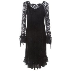 Dolce and Gabbana Black Lace Ruffle Sleeve and Hem Detail Midi Dress M