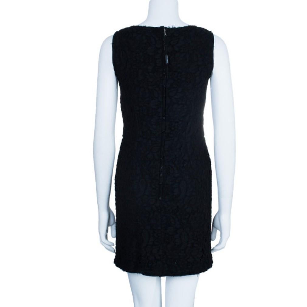 Dolce and Gabbana return to their classic, feminine roots with this gorgeous black lace shift dress. It is perfect to attend any occasion with. It features a black lace exterior, no sleeves and a back zip closure.

Includes: The Luxury Closet