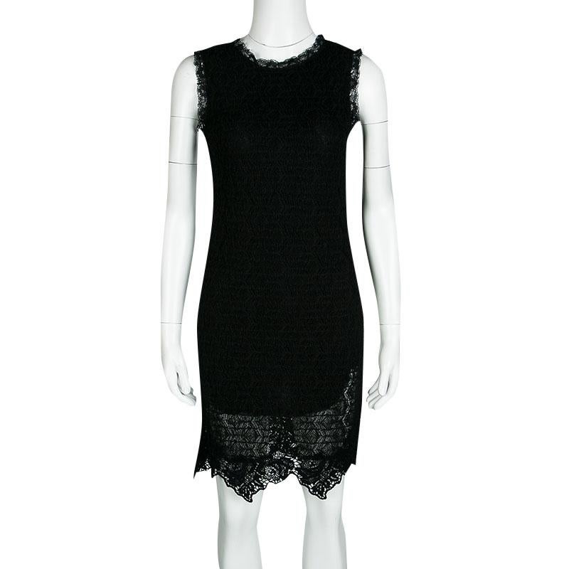 Elegant and classy, this is one dress that every woman dreams of having. This Dolce&Gabbana sleeveless dress has a lace overlay, a round neckline, a back zipper and an asymmetric hem. It comes in a black shade so the dress will look perfect when