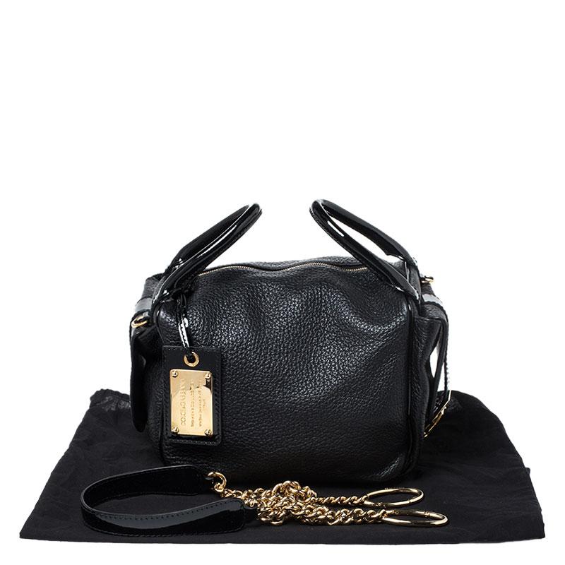 Dolce and Gabbana Black Leather and Patent Leather Shoulder Bag 7
