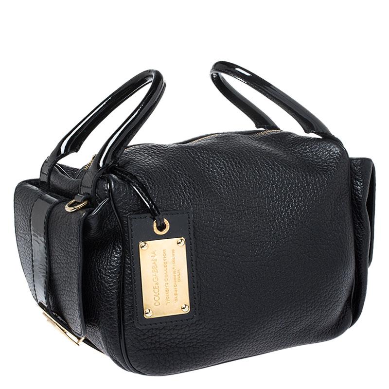 Women's Dolce and Gabbana Black Leather and Patent Leather Shoulder Bag
