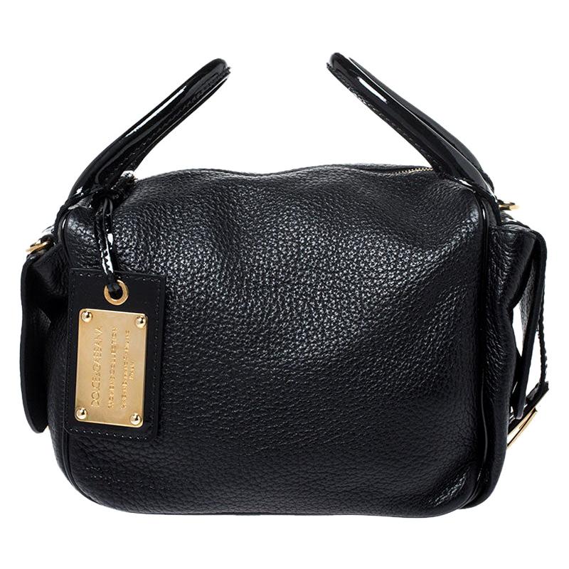 Dolce and Gabbana Black Leather and Patent Leather Shoulder Bag