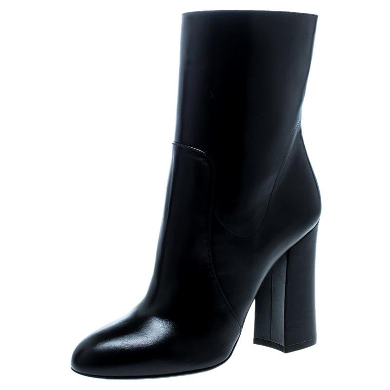 Dolce and Gabbana Black Leather Block Heel Ankle Boots Size 39