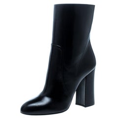 Dolce and Gabbana Black Leather Block Heel Ankle Boots Size 39