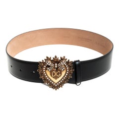 Dolce and Gabbana Black Leather Devotion Belt 80CM