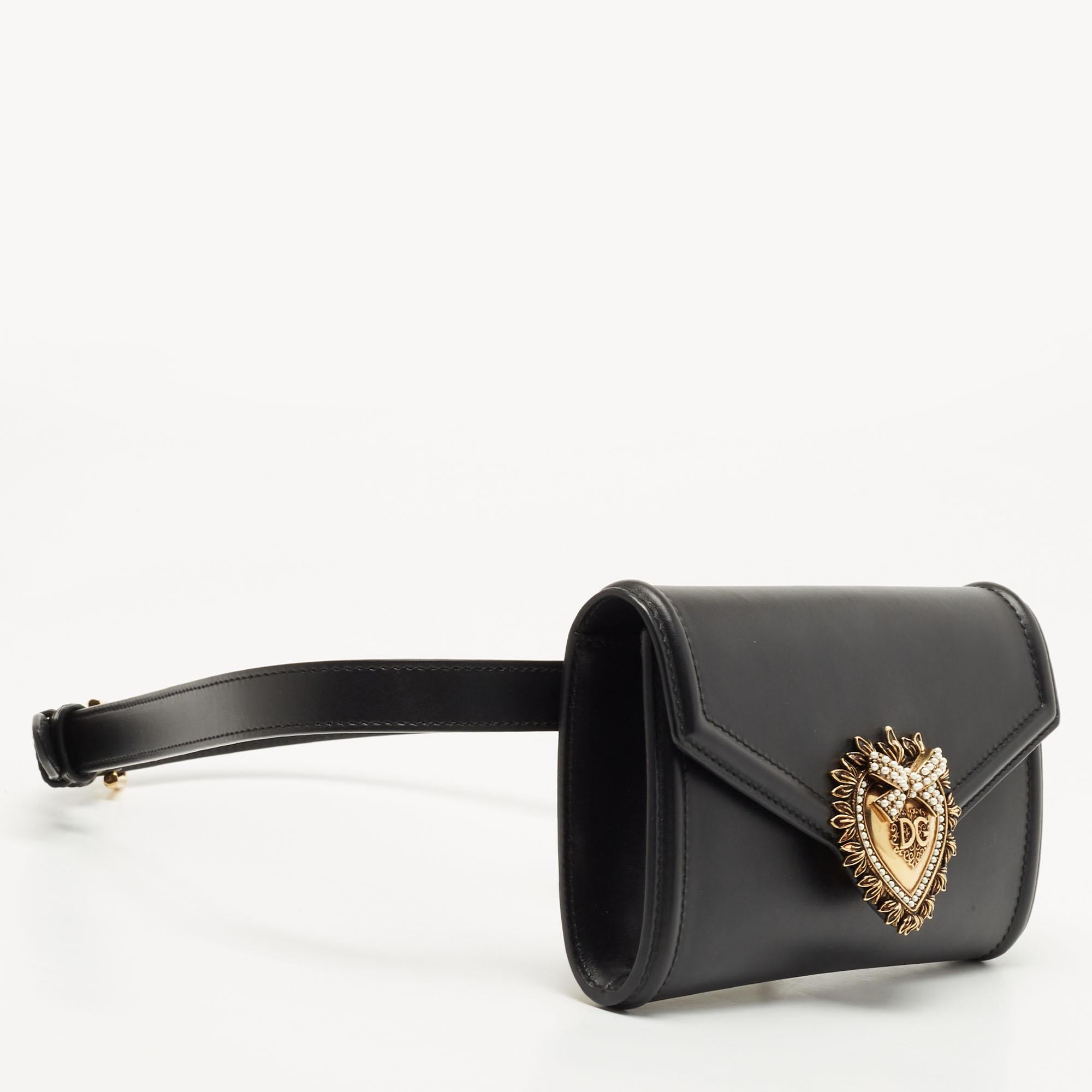 Women's Dolce and Gabbana Black Leather Devotion Belt Bag