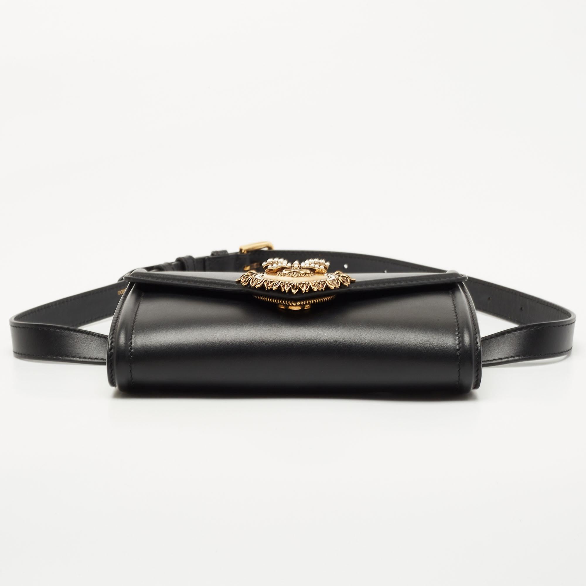 Dolce and Gabbana Black Leather Devotion Belt Bag 1
