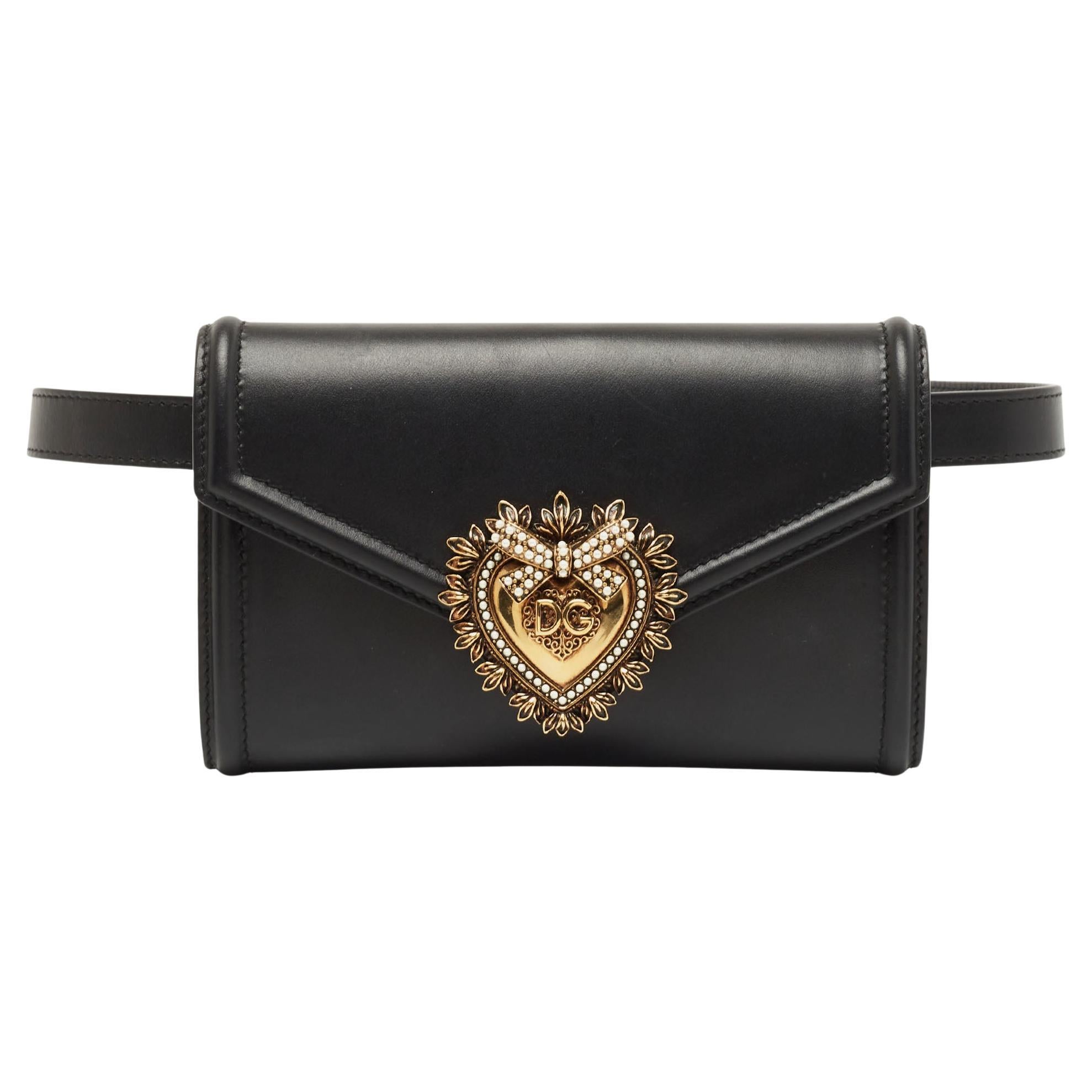 Dolce and Gabbana Black Leather Devotion Belt Bag