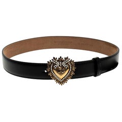 Dolce and Gabbana Black Leather Devotion Heart Buckle Belt 75cm