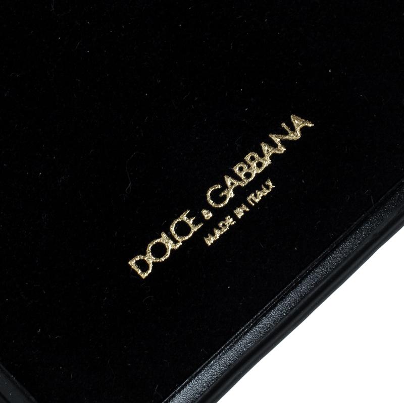Dolce and Gabbana Black Leather Embellished Crown Face Patch iPhone 7 Case 2