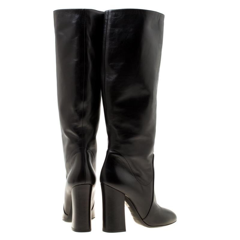 Women's Dolce and Gabbana Black Leather Knee Boots Size 37