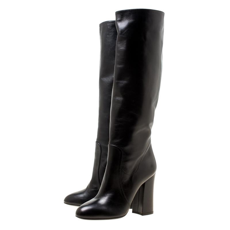 Dolce and Gabbana Black Leather Knee Boots Size 37 1