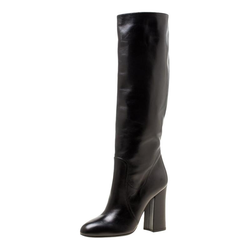 Dolce and Gabbana Black Leather Knee Boots Size 37