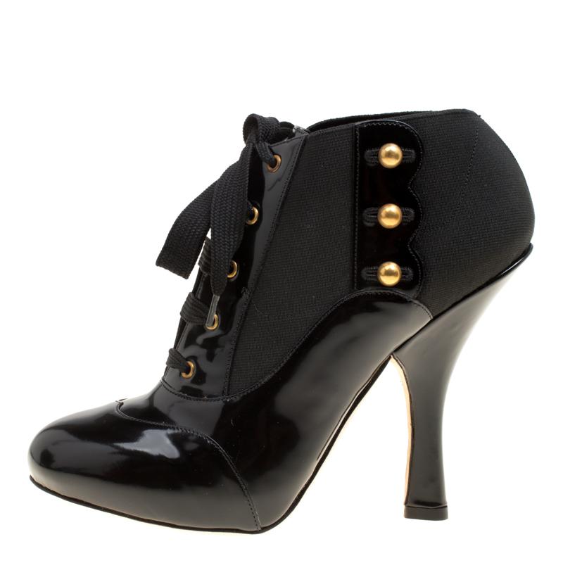 Dolce and Gabbana Black Leather Lace Up Ankle Booties Size 38 2